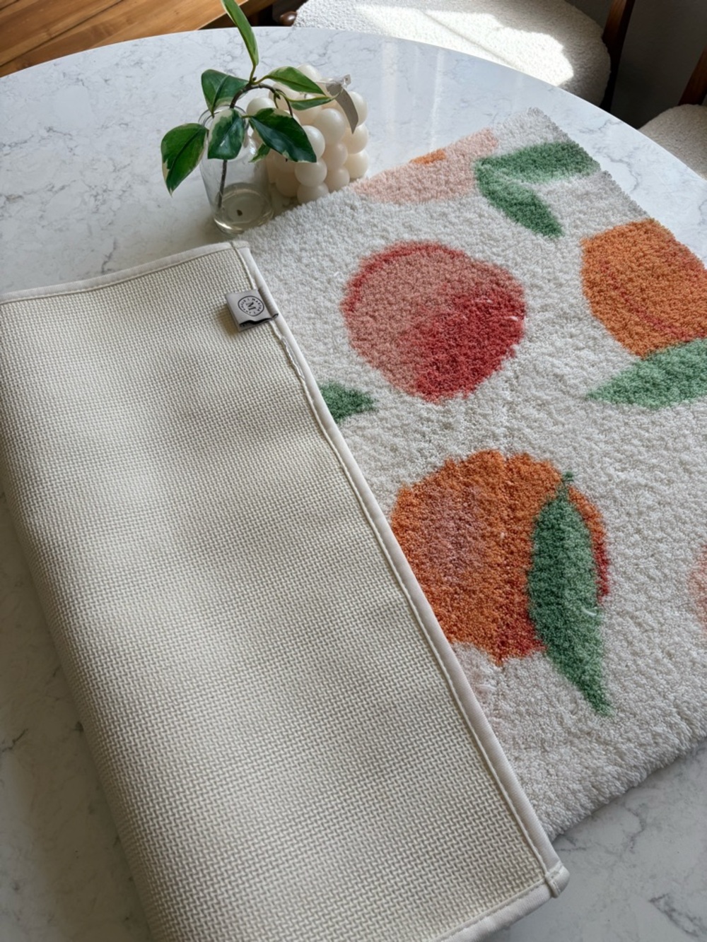 Peach Bath Mat - White/Orange/Green - Picture 2 of 5
